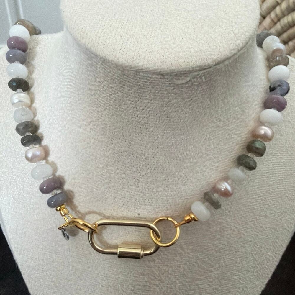 Second Bloom Studio Artisan Made Multi Gemstone Necklace 20" Neutral Tones - Picture 2 of 5